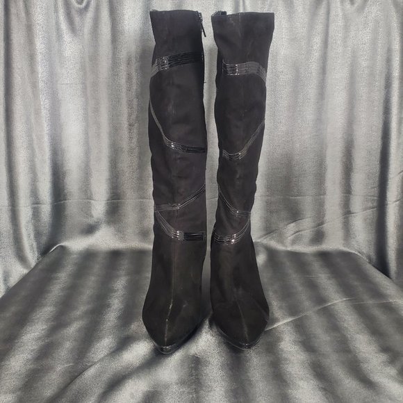 Impo Side Zip-up Mid-calf/Knee-hi Heels black Boots Santana Faux Suede Size 8.5M - Picture 7 of 15